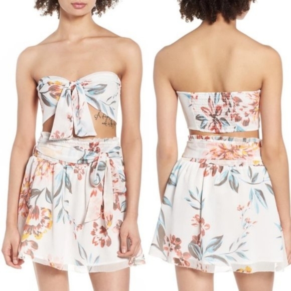 Tularosa Margaret Bandeau Top and Ida Skirt Set in Dahlia Floral - Picture 2 of 16